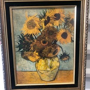 Vintage lithic print of Vincent VanGogh’s “ Sunflowers”
